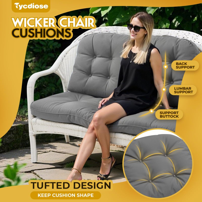 Tycdiose All Weather Wicker Chair Cushions of 3 Pieces  Waterproof Outdoor Wicker Chair Cushion for Patio Furniture Loveseat Settee Bench  1 Loveseat and 2 U-Shaped Thickened Cushions  Grey - Image 2